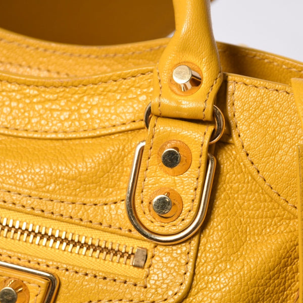 極美品 BALENCIAGA バレンシアガ ミニ シティ ハンドバッグ ショルダーバッグ 2WAY 390160 レザー イエロー 中古 4a000375
