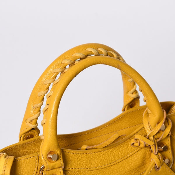 極美品 BALENCIAGA バレンシアガ ミニ シティ ハンドバッグ ショルダーバッグ 2WAY 390160 レザー イエロー 中古 4a000375