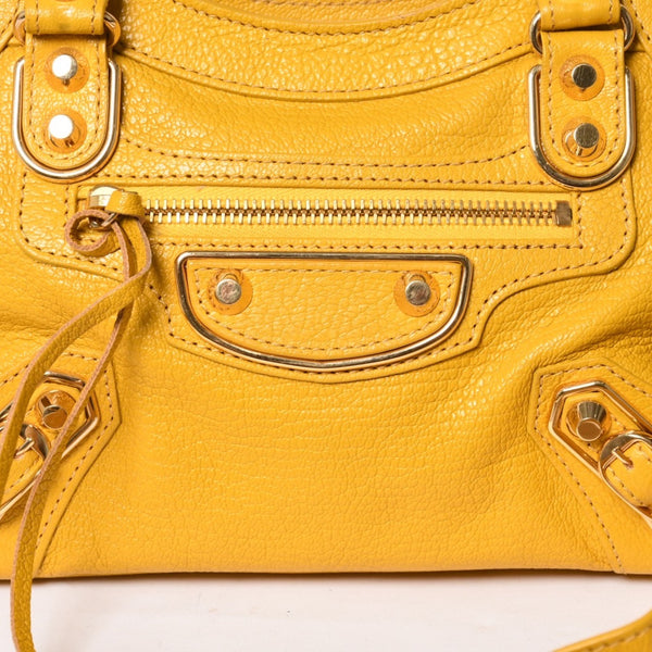 極美品 BALENCIAGA バレンシアガ ミニ シティ ハンドバッグ ショルダーバッグ 2WAY 390160 レザー イエロー 中古 4a000375