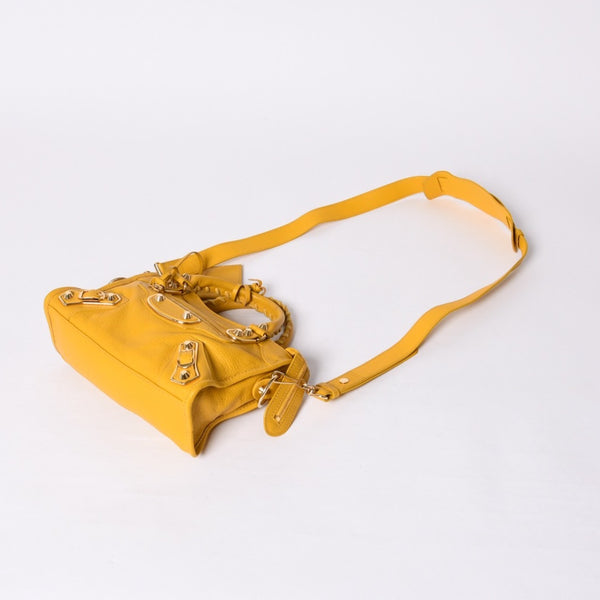 極美品 BALENCIAGA バレンシアガ ミニ シティ ハンドバッグ ショルダーバッグ 2WAY 390160 レザー イエロー 中古 4a000375