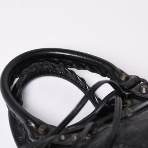 BALENCIAGA バレンシアガ ジャイアント ミニポンポン 2WAYハンドバッグ ブラック 246438 レザー シルバー金具 美品 中古 4a000165