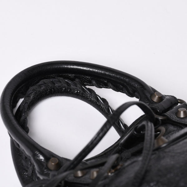 BALENCIAGA バレンシアガ ジャイアント ミニポンポン 2WAYハンドバッグ ブラック 246438 レザー シルバー金具 美品 中古 4a000165
