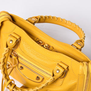 極美品 BALENCIAGA バレンシアガ ミニ シティ ハンドバッグ ショルダーバッグ 2WAY 390160 レザー イエロー 中古 4a000375