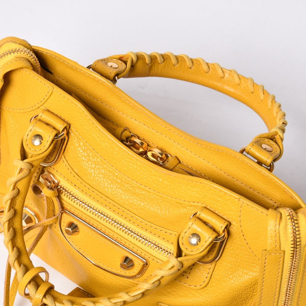 極美品 BALENCIAGA バレンシアガ ミニ シティ ハンドバッグ ショルダーバッグ 2WAY 390160 レザー イエロー 中古 4a000375
