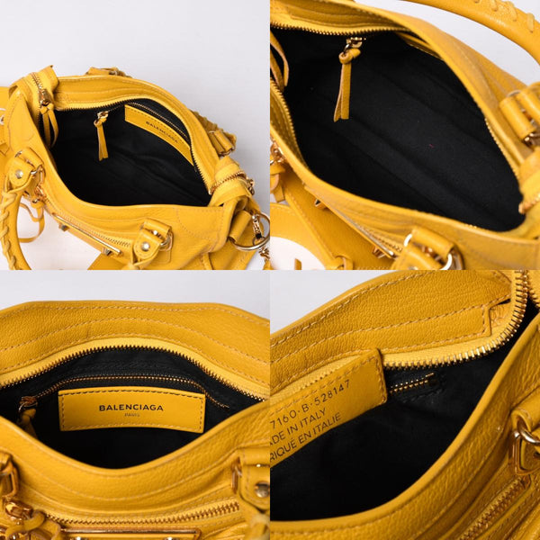 極美品 BALENCIAGA バレンシアガ ミニ シティ ハンドバッグ ショルダーバッグ 2WAY 390160 レザー イエロー 中古 4a000375
