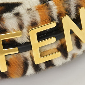 新品同様 FENDI フェンディ フェンディグラフィー ミニ レオパード ミニハンドバッグ ハラコ カーフレザー ホワイト ブラウン 中古 4a000170