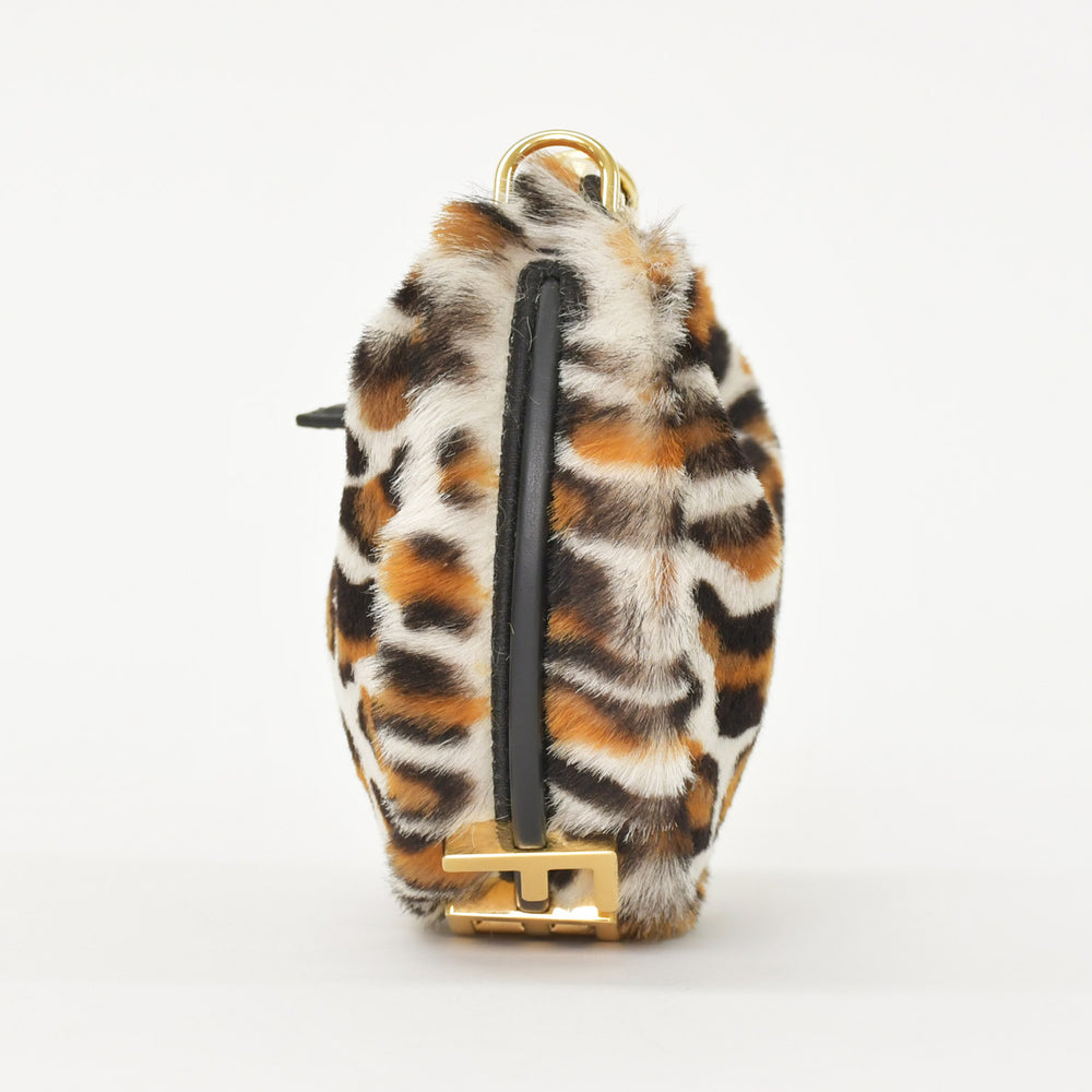 新品同様 FENDI フェンディ フェンディグラフィー ミニ レオパード ミニハンドバッグ ハラコ カーフレザー ホワイト ブラウン 中古 4a000170