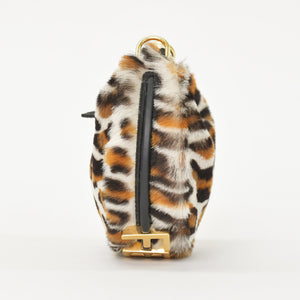 新品同様 FENDI フェンディ フェンディグラフィー ミニ レオパード ミニハンドバッグ ハラコ カーフレザー ホワイト ブラウン 中古 4a000170