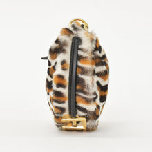 画像をギャラリービューアに読み込む, 新品同様 FENDI フェンディ フェンディグラフィー ミニ レオパード ミニハンドバッグ ハラコ カーフレザー ホワイト ブラウン 中古 4a000170