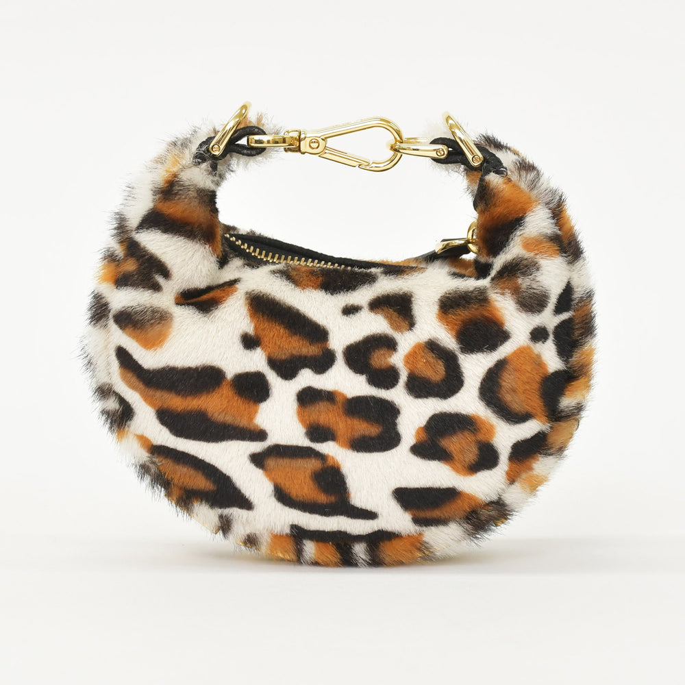 Like new FENDI Fendi Graffiti Mini Leopard Mini Handbag Haraco Calf Leather White Brown Used 4a000170