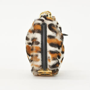新品同様 FENDI フェンディ フェンディグラフィー ミニ レオパード ミニハンドバッグ ハラコ カーフレザー ホワイト ブラウン 中古 4a000170