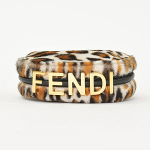 新品同様 FENDI フェンディ フェンディグラフィー ミニ レオパード ミニハンドバッグ ハラコ カーフレザー ホワイト ブラウン 中古 4a000170
