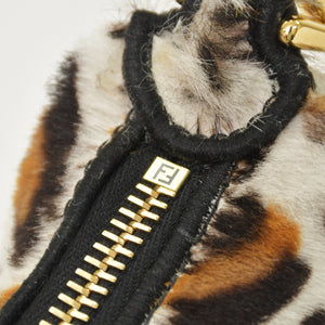 新品同様 FENDI フェンディ フェンディグラフィー ミニ レオパード ミニハンドバッグ ハラコ カーフレザー ホワイト ブラウン 中古 4a000170