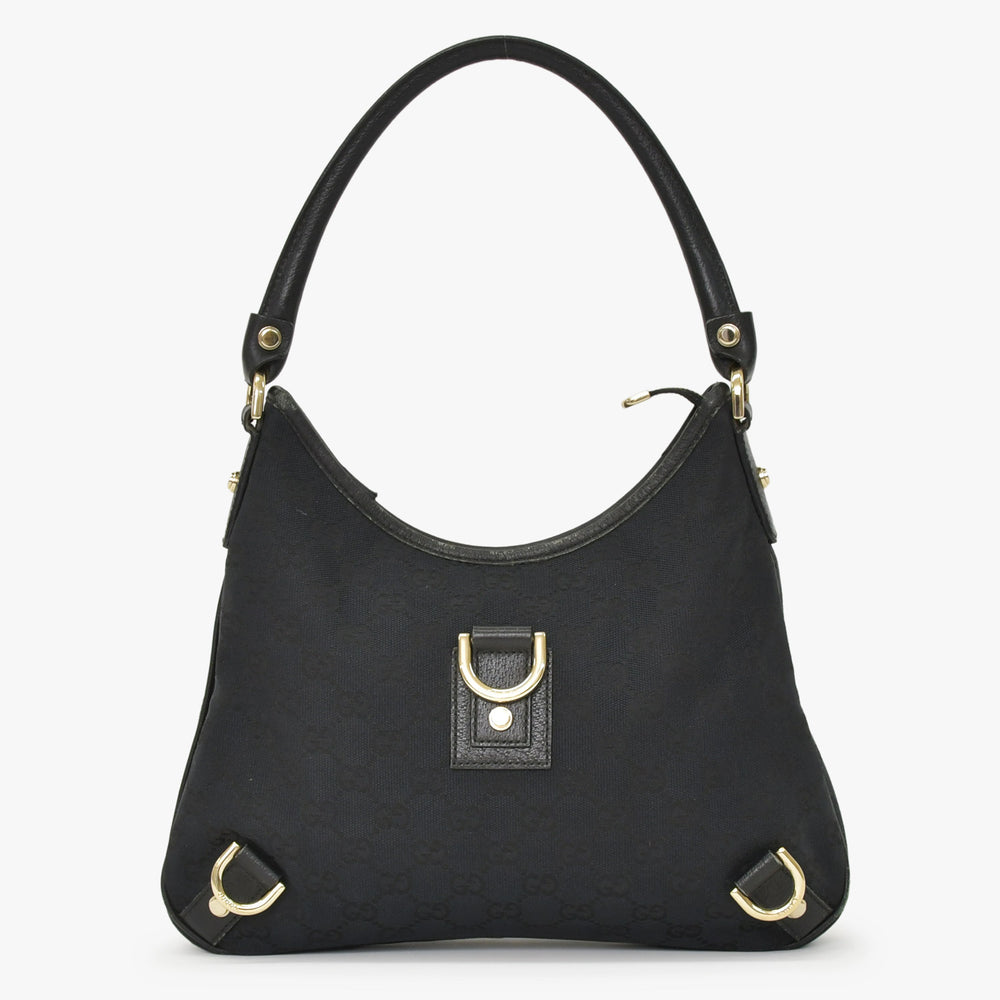 GUCCI グッチ ワンショルダー ハンドバッグ 130738 213043 GGキャンバス レザー ブラック ゴールド金具 美品 中古 4a000176