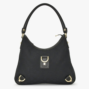GUCCI グッチ ワンショルダー ハンドバッグ 130738 213043 GGキャンバス レザー ブラック ゴールド金具 美品 中古 4a000176