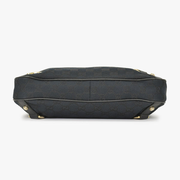 GUCCI グッチ ワンショルダー ハンドバッグ 130738 213043 GGキャンバス レザー ブラック ゴールド金具 美品 中古 4a000176