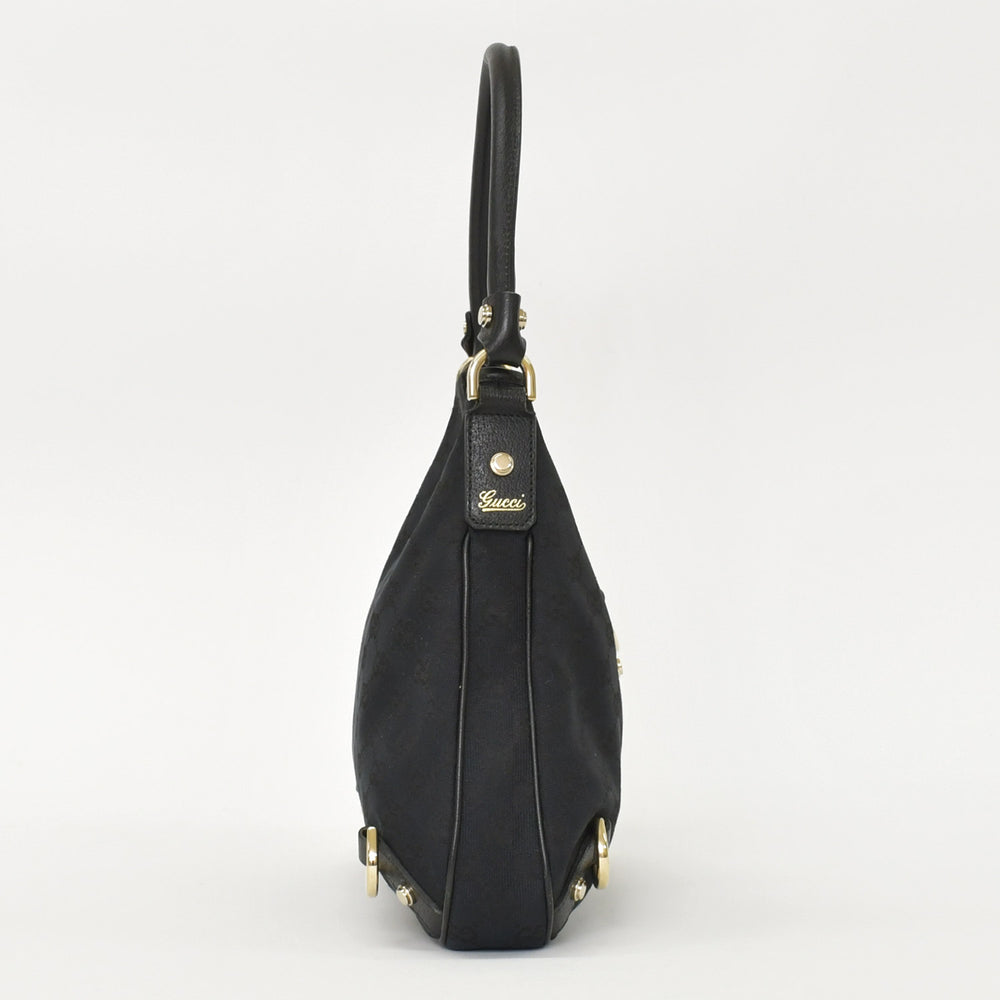 GUCCI グッチ ワンショルダー ハンドバッグ 130738 213043 GGキャンバス レザー ブラック ゴールド金具 美品 中古 4a000176