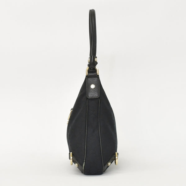 GUCCI グッチ ワンショルダー ハンドバッグ 130738 213043 GGキャンバス レザー ブラック ゴールド金具 美品 中古 4a000176