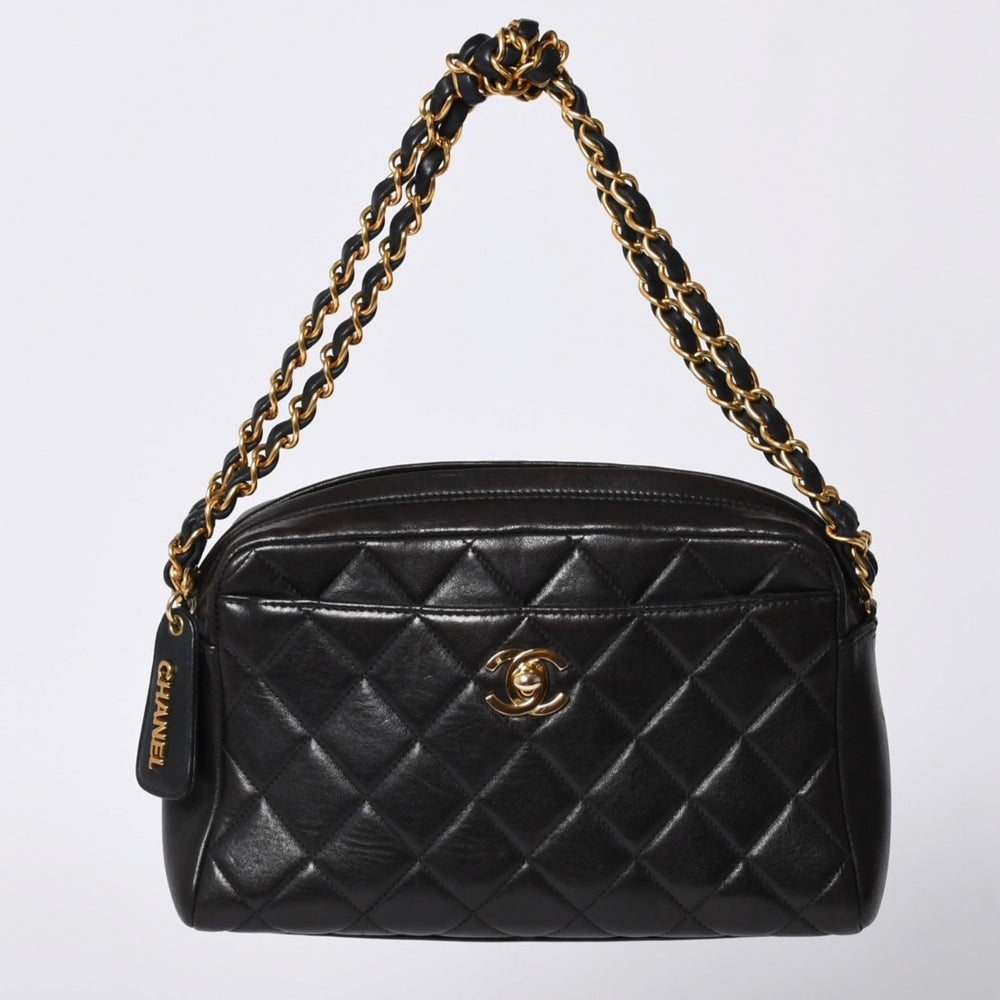 極美品 CHANEL シャネル チェーンワンショルダーバッグ 3番台 ココマーク ラムスキン キルティング ブラック 中古 4a000930