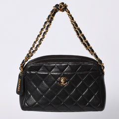極美品 CHANEL シャネル チェーンワンショルダーバッグ 3番台 ココマーク ラムスキン キルティング ブラック 中古 4a000930
