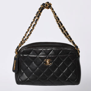 極美品 CHANEL シャネル チェーンワンショルダーバッグ 3番台 ココマーク ラムスキン キルティング ブラック 中古 4a000930