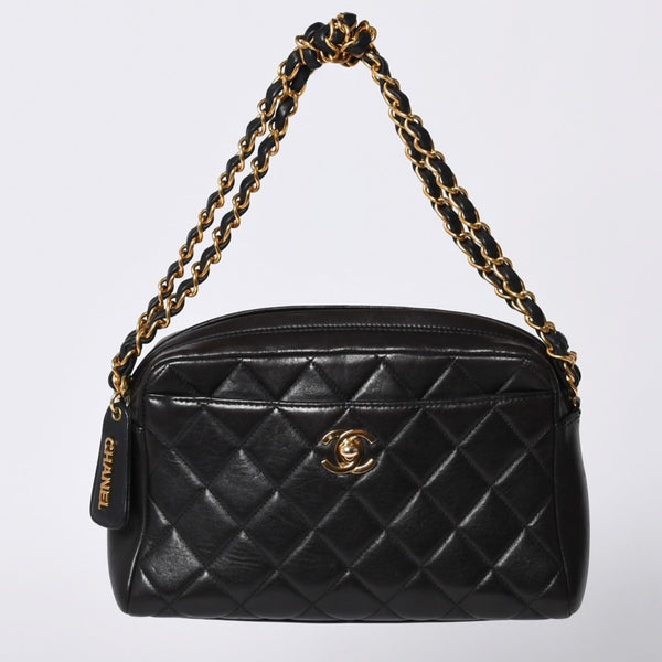 極美品 CHANEL シャネル チェーンワンショルダーバッグ 3番台 ココマーク ラムスキン キルティング ブラック 中古 4a000930