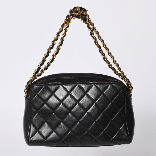 極美品 CHANEL シャネル チェーンワンショルダーバッグ 3番台 ココマーク ラムスキン キルティング ブラック 中古 4a000930
