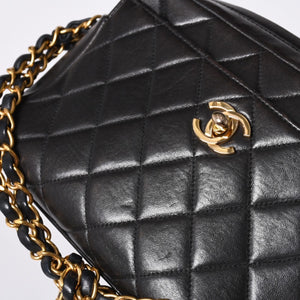 極美品 CHANEL シャネル チェーンワンショルダーバッグ 3番台 ココマーク ラムスキン キルティング ブラック 中古 4a000930