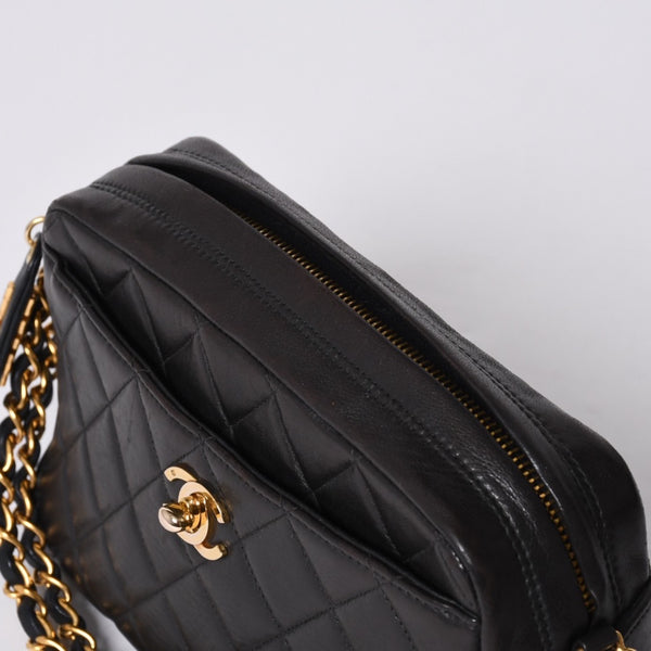 極美品 CHANEL シャネル チェーンワンショルダーバッグ 3番台 ココマーク ラムスキン キルティング ブラック 中古 4a000930