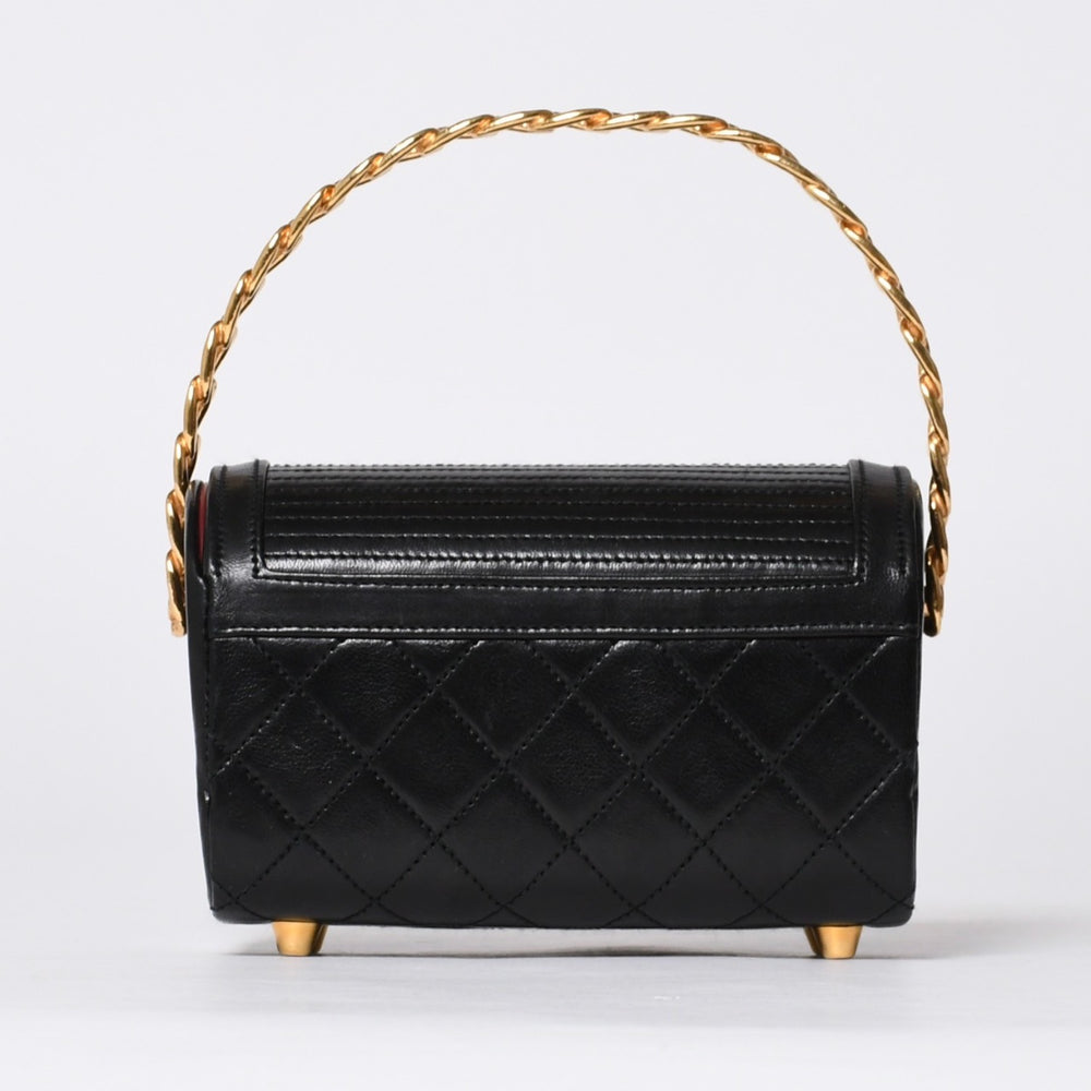 極美品 CHANEL シャネル チェーントップハンドル ミニハンドバッグ 0番台 ココマーク ラムスキン ブラック ゴールド金具 中古 4a000942