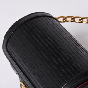 Very Good Condition CHANEL Chain Top Handle Mini Handbag Series 0 Coco Mark Lambskin Black Gold Hardware Used 4a000942