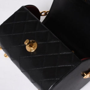 Very Good Condition CHANEL Chain Top Handle Mini Handbag Series 0 Coco Mark Lambskin Black Gold Hardware Used 4a000942