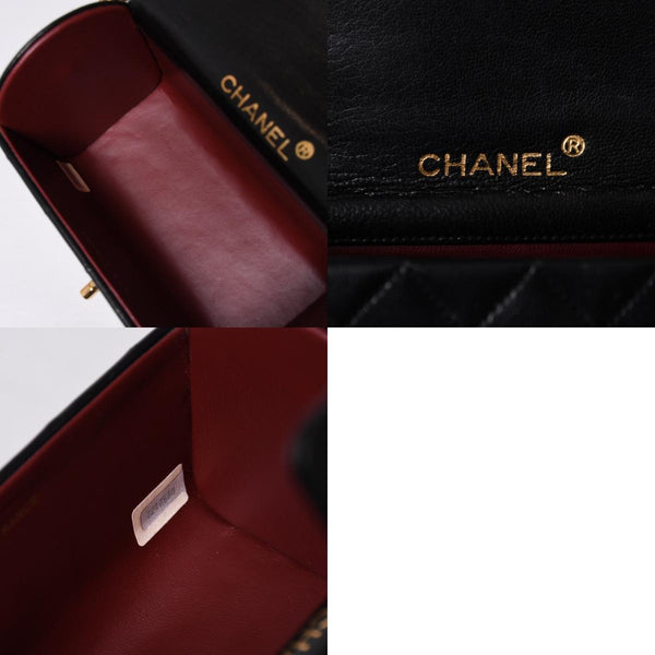 Very Good Condition CHANEL Chain Top Handle Mini Handbag Series 0 Coco Mark Lambskin Black Gold Hardware Used 4a000942