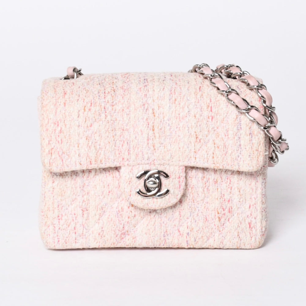 極美品 CHANEL シャネル ミニマトラッセ17 Sフラップ Sチェーンショルダーバッグ 9番台 ココマーク ツイード レザー ピンク 中古 4a000912