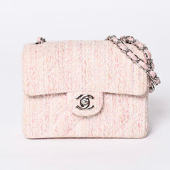 Very Good Condition CHANEL Mini Matelasse 17 S Flap S Chain Shoulder Bag No. 9 Coco Mark Tweed Leather Pink Used 4a000912