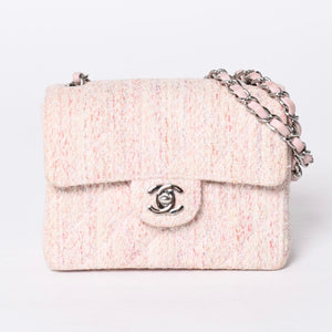 Very Good Condition CHANEL Mini Matelasse 17 S Flap S Chain Shoulder Bag No. 9 Coco Mark Tweed Leather Pink Used 4a000912