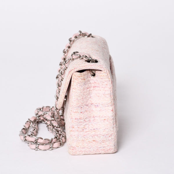 Very Good Condition CHANEL Mini Matelasse 17 S Flap S Chain Shoulder Bag No. 9 Coco Mark Tweed Leather Pink Used 4a000912