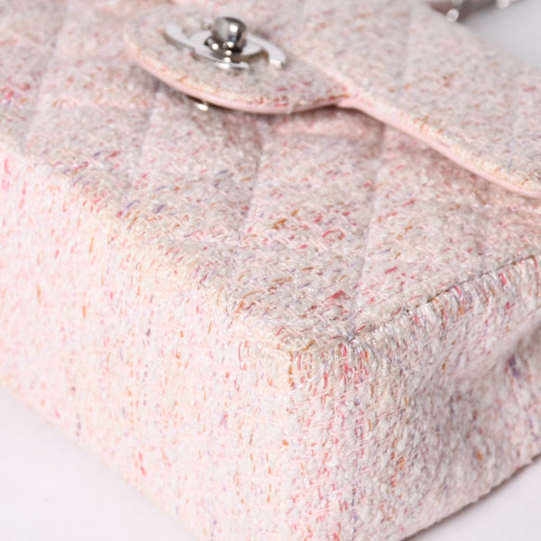 Very Good Condition CHANEL Mini Matelasse 17 S Flap S Chain Shoulder Bag No. 9 Coco Mark Tweed Leather Pink Used 4a000912