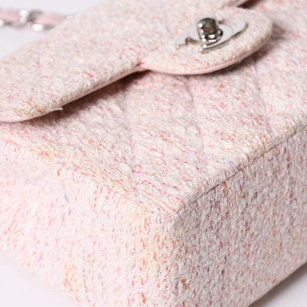 Very Good Condition CHANEL Mini Matelasse 17 S Flap S Chain Shoulder Bag No. 9 Coco Mark Tweed Leather Pink Used 4a000912