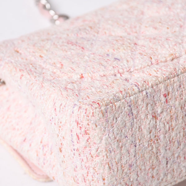 Very Good Condition CHANEL Mini Matelasse 17 S Flap S Chain Shoulder Bag No. 9 Coco Mark Tweed Leather Pink Used 4a000912