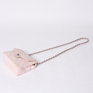 Very Good Condition CHANEL Mini Matelasse 17 S Flap S Chain Shoulder Bag No. 9 Coco Mark Tweed Leather Pink Used 4a000912