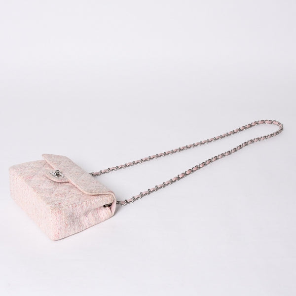 Very Good Condition CHANEL Mini Matelasse 17 S Flap S Chain Shoulder Bag No. 9 Coco Mark Tweed Leather Pink Used 4a000912
