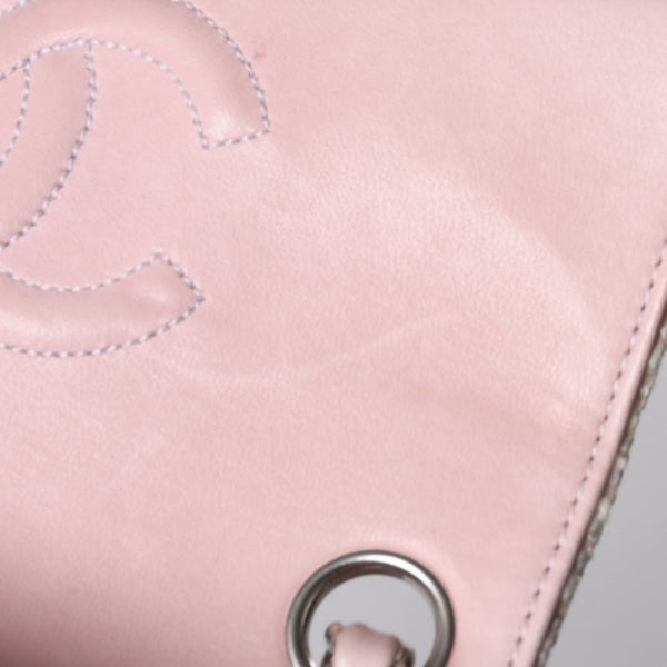 Very Good Condition CHANEL Mini Matelasse 17 S Flap S Chain Shoulder Bag No. 9 Coco Mark Tweed Leather Pink Used 4a000912
