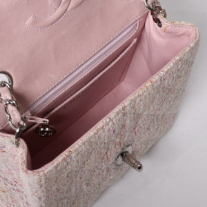 Very Good Condition CHANEL Mini Matelasse 17 S Flap S Chain Shoulder Bag No. 9 Coco Mark Tweed Leather Pink Used 4a000912