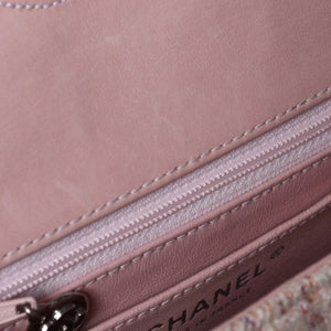 Very Good Condition CHANEL Mini Matelasse 17 S Flap S Chain Shoulder Bag No. 9 Coco Mark Tweed Leather Pink Used 4a000912