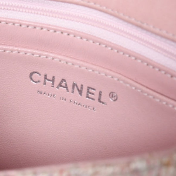 Very Good Condition CHANEL Mini Matelasse 17 S Flap S Chain Shoulder Bag No. 9 Coco Mark Tweed Leather Pink Used 4a000912