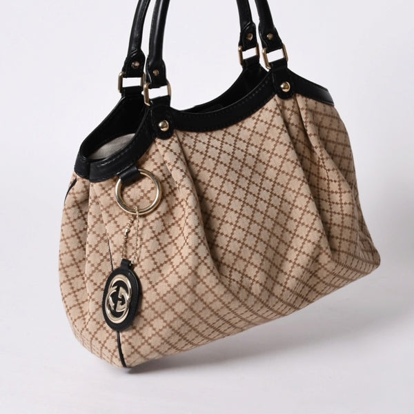 GUCCI Gucci Diamante Tote Bag Canvas Beige Black 211944 Good Condition Used 4a000184