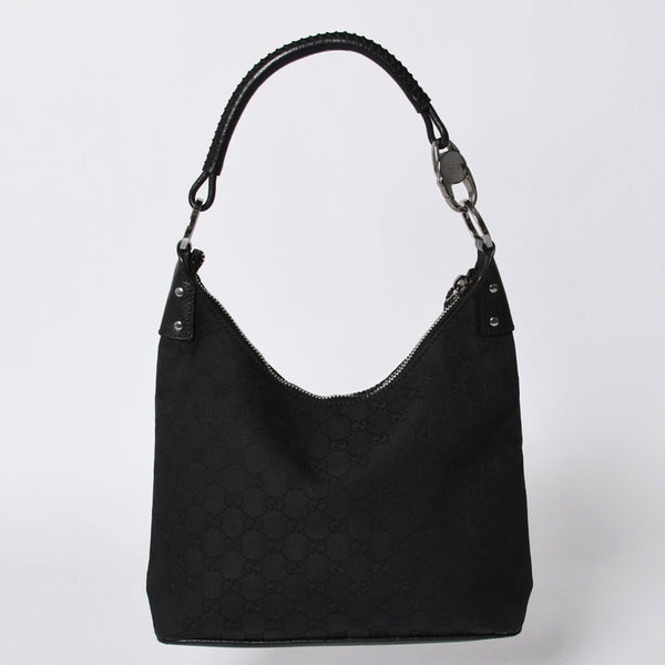 GUUCI One Shoulder Bag GG Canvas Leather Black Shoulder Bag 115003 Good Condition Used 4a000407
