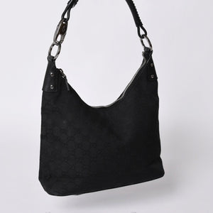 GUUCI One Shoulder Bag GG Canvas Leather Black Shoulder Bag 115003 Good Condition Used 4a000407