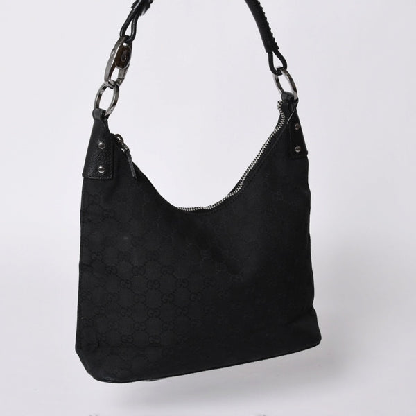 GUUCI One Shoulder Bag GG Canvas Leather Black Shoulder Bag 115003 Good Condition Used 4a000407